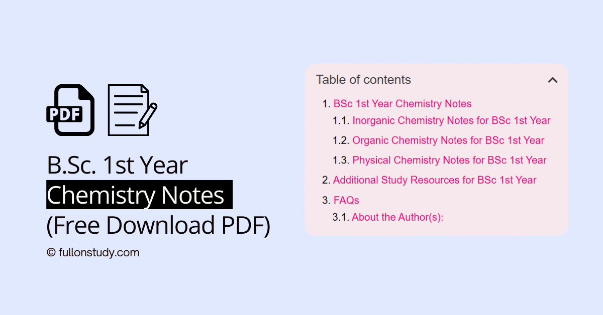 BSc 1st Year Chemistry notes PDF for exam preparation