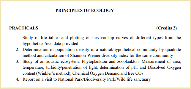 Ecology Practicals List