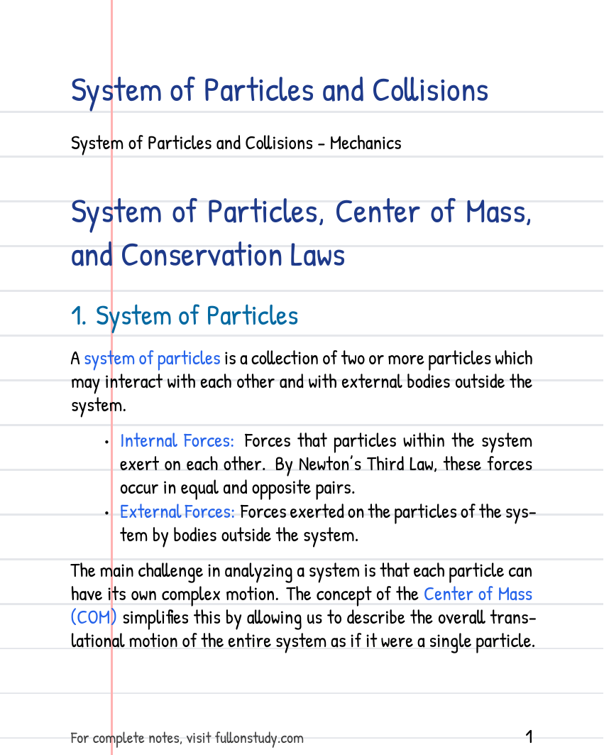 System of Particles and Collisions Preview Page 1
