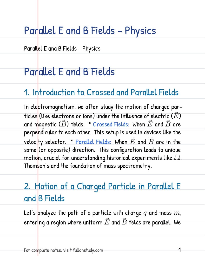 Parallel E and B Fields - Physics Preview Page 1