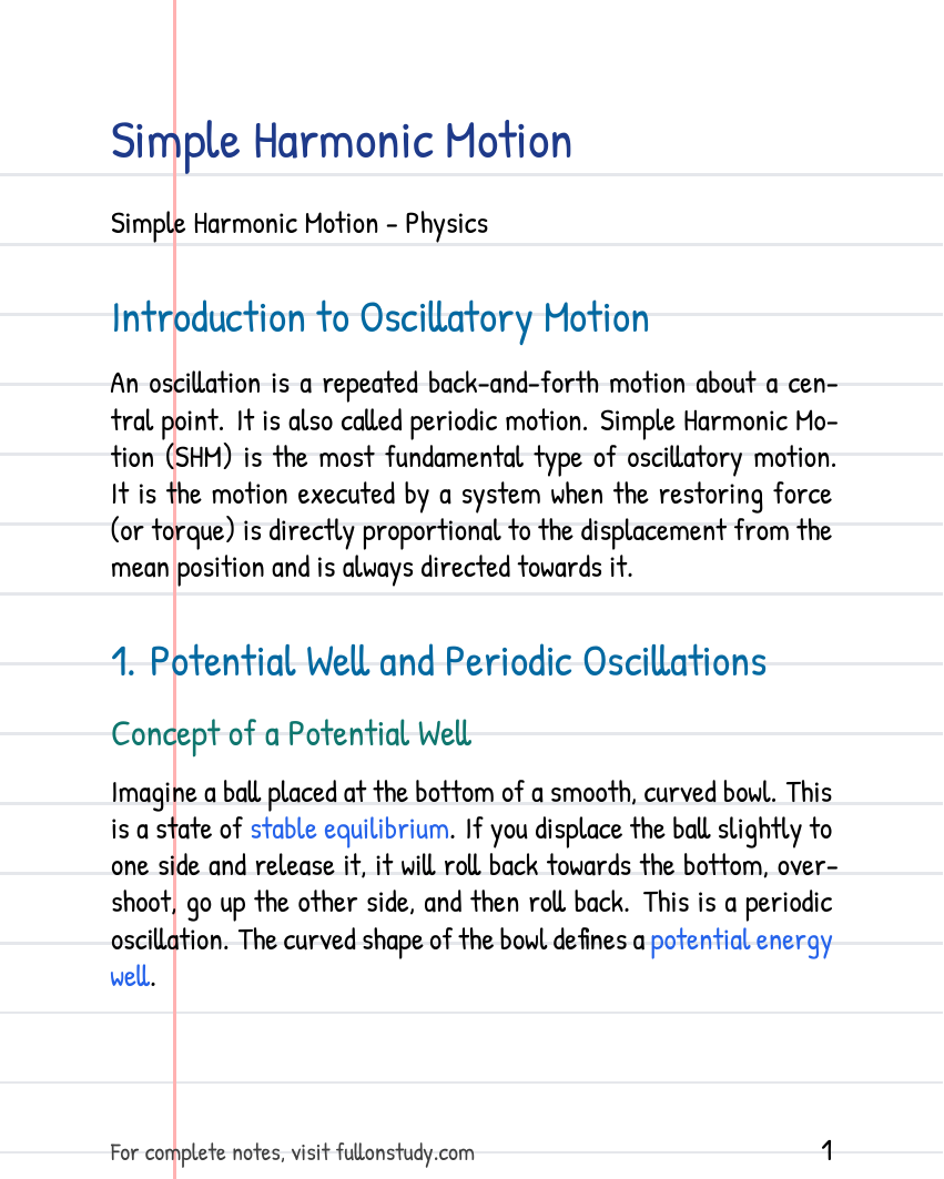 Simple Harmonic Motion Preview Page 1