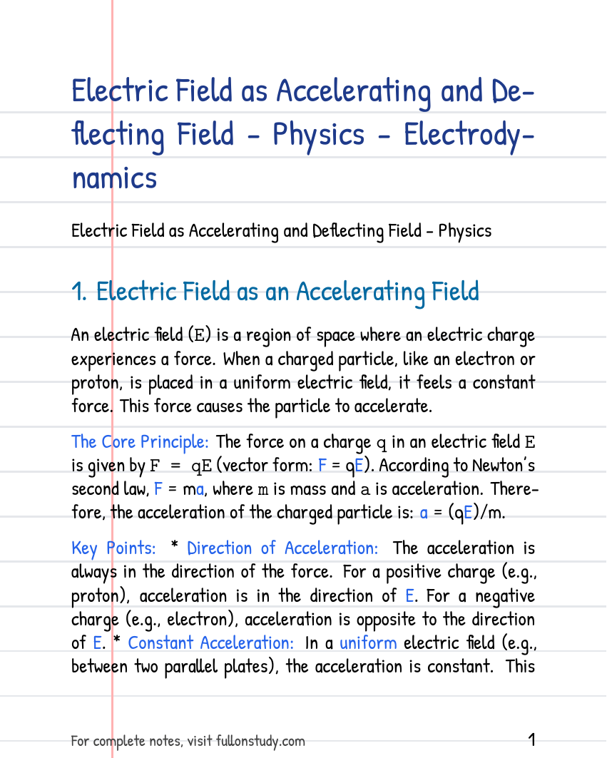 Electric Field as Accelerating and Deflecting Field Preview Page 1