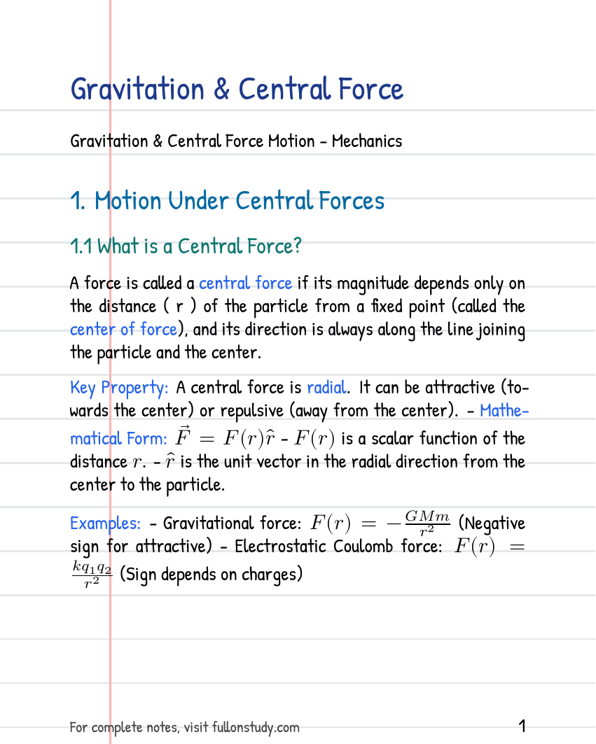 Gravitation & Central Force Preview Page 1