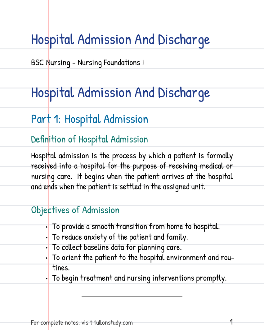 Hospital Admission And Discharge Preview Page 1