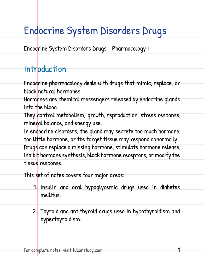 Endocrine System Disorders Drugs Preview Page 1