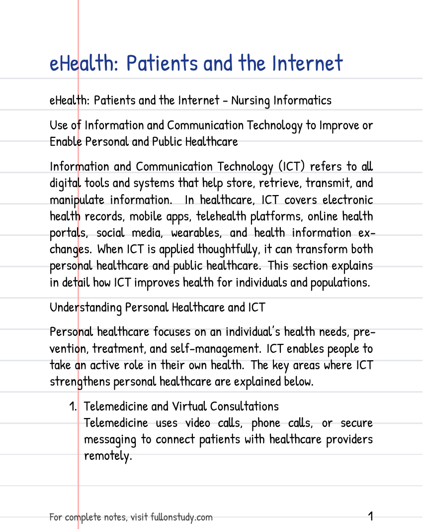 eHealth: Patients and the Internet Preview Page 1