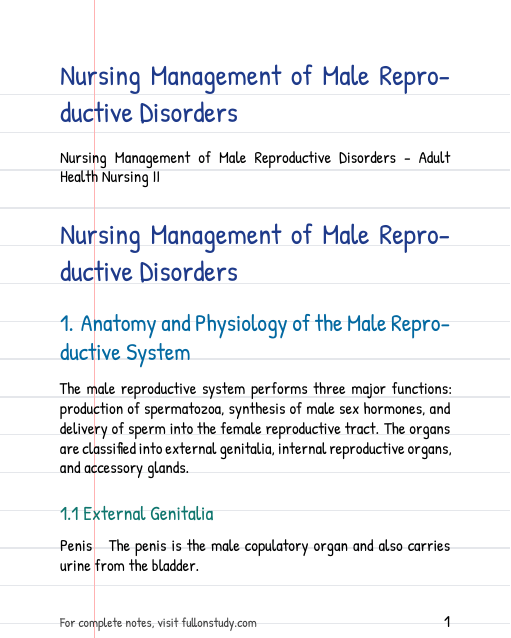 Nursing Management of Male Reproductive Disorders Preview Page 1