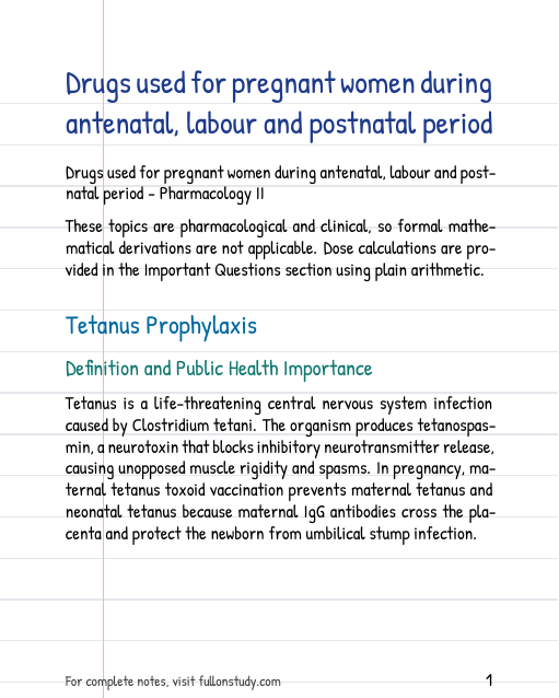 Drugs used for pregnant women during antenatal, labour and postnatal period Preview Page 1
