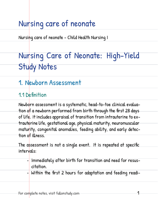 Nursing care of neonate Preview Page 1